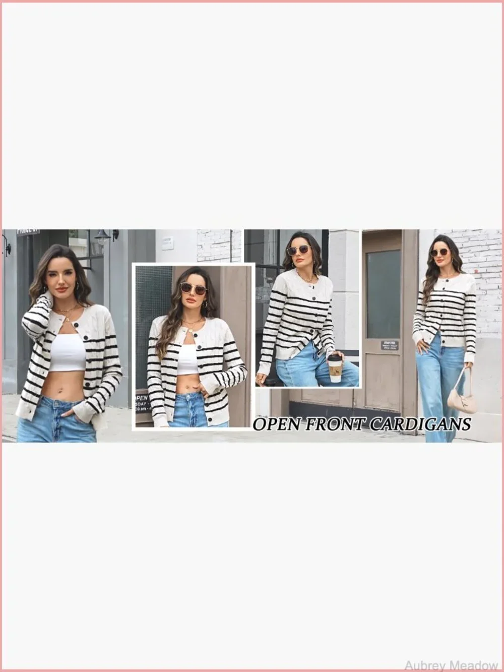Cable Knit Long Sleeve Open Front Cardigan Sweater Crewneck Trendy Clothes